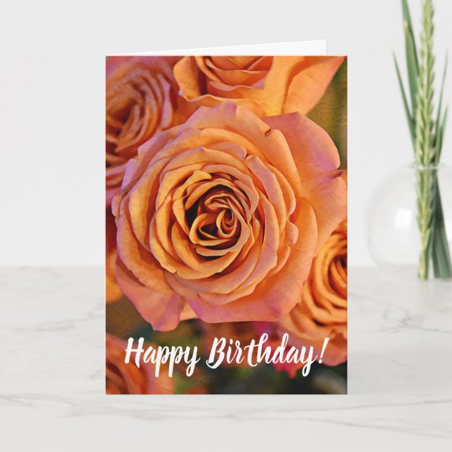 Orange Coral Roses Birthday Card (Front)
