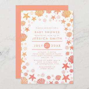 Orange-Coral Sea Things Baby Shower Invitation