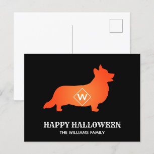 Orange Corgi Happy Halloween Family Name Holiday Postcard