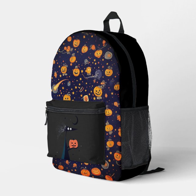 Orange Cosmic Halloween Backpack with Pumpkins  (Back Corner Right)