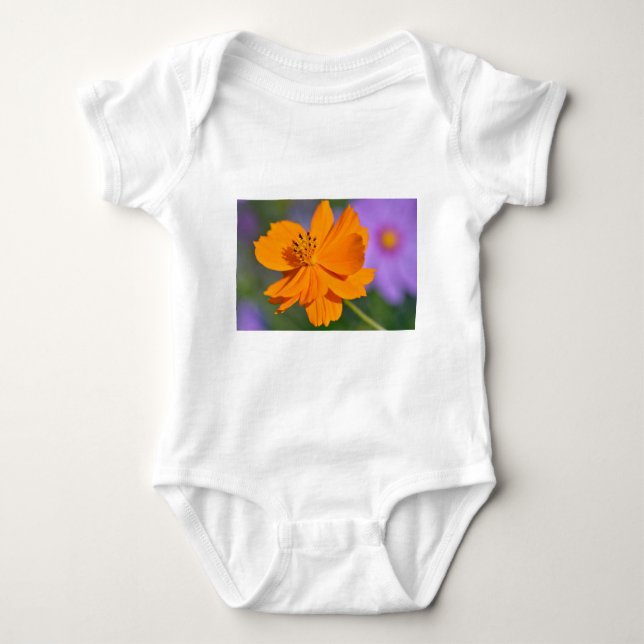 Orange cosmos flower baby bodysuit (Front)