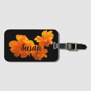Orange Cosmos Flower on Black Luggage Tag