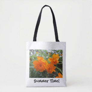 Orange Cosmos Flower Photo Print on White Tote Bag