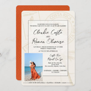 Orange Costa Rica Passport Wedding Invitation