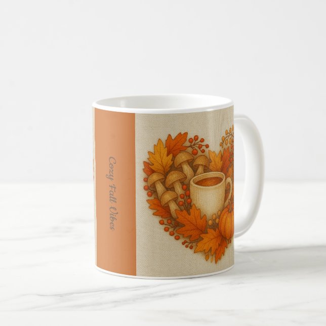 orange Cosy Fall vibes cocoa Pumpkin Leaves Coffee Mug (Front Right)