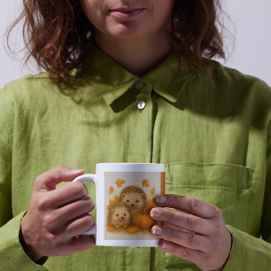 orange Cosy Fall vibes hedgehog Pumpkin Leaves Coffee Mug