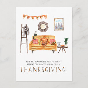 Orange Couch   Cute Friendsgiving Thanksgiving Holiday Postcard