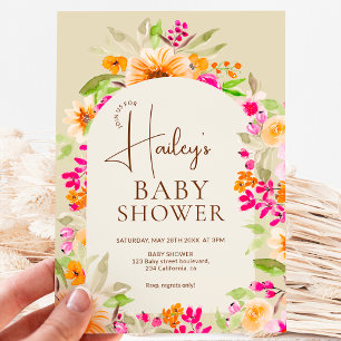 Orange Country floral watercolor Baby shower Invitation