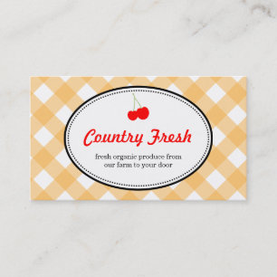 Orange country gingham pattern red cherry produce business card