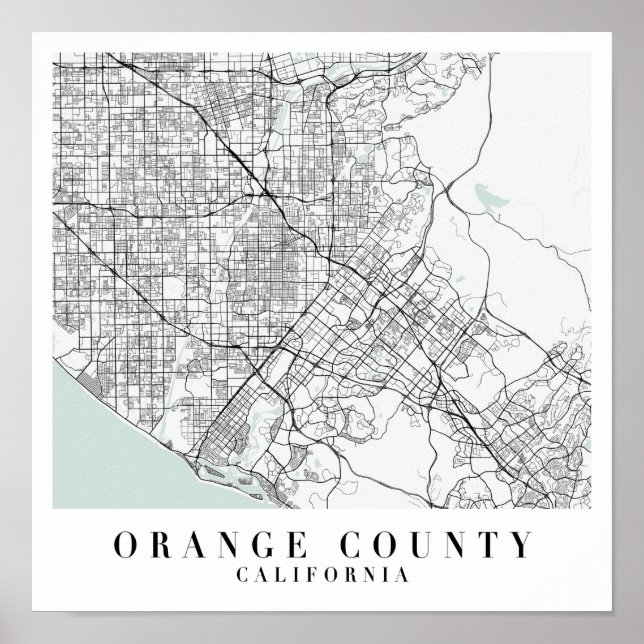 Orange County California Blue Water Street Map Poster (Front)