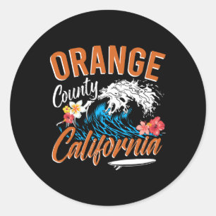 Orange County California Ocean Surfing The Beaches Classic Round Sticker
