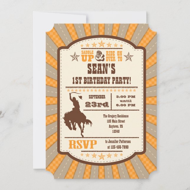 Orange Cowboy Rodeo Birthday Party Invitation (Front)