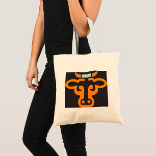 Orange Cows Head Tote Bag