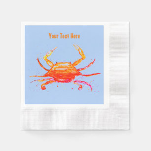 Orange Crab Blue Vintage Boho Beach Party Napkin