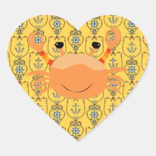 Orange Crab on Nautical Anchor Heart Sticker