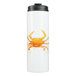 Orange crab watercolor sea shell tropical ocean thermal tumbler