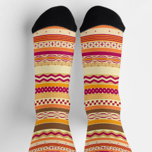 Orange Cranberry and Chocolate Brown Fall Stripes Socks