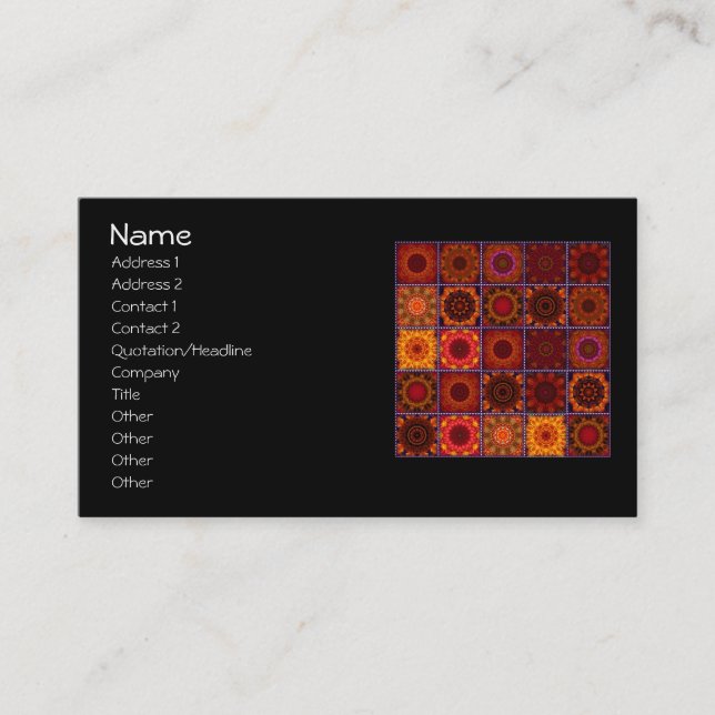 Orange Crazy Patchwork  Quilt Business Card (Front)