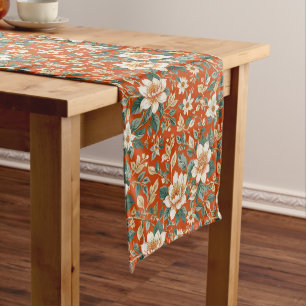 Orange, Cream and Teal Cottage Floral Short Table Runner