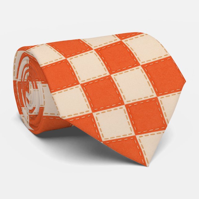 Orange & Cream Chequered Tie (Rolled)