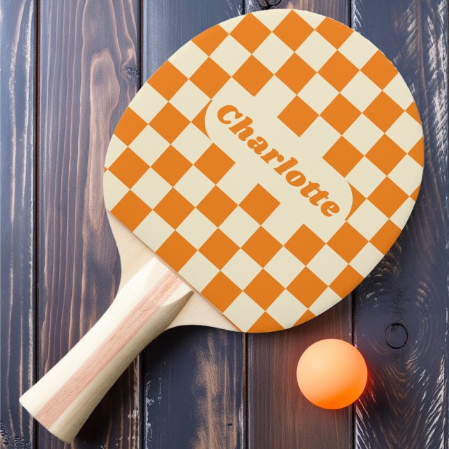 Orange & Cream Chequered with Name Ping Pong Paddle (Creator Uploaded)