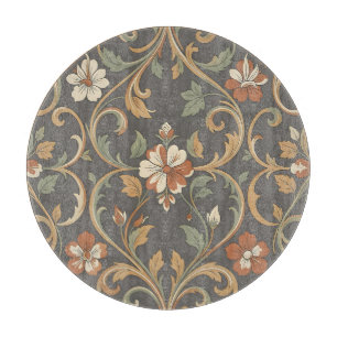 Orange Cream Floral Damask Pattern Ornate Scroll Cutting Board