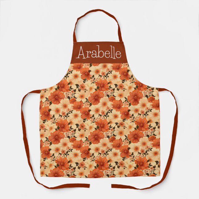 Orange Cream Flower Apron for Fall Cooking (Front)