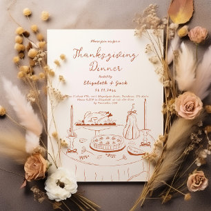 Orange & Cream Hand Drawn Thanksgiving Dinner Invitation