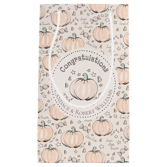 Orange & Cream Little Pumpkin Baby Congratulations Small Gift Bag (Front)