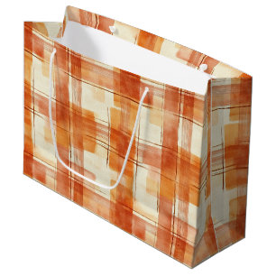 Orange Cream Plaid Stripes Birthday Large Gift Bag