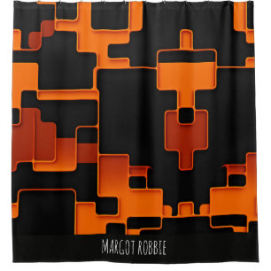 Orange creative maze squares Abstract Pattern Shower Curtain
