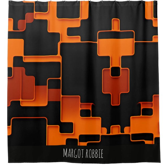 Orange creative maze squares Abstract Pattern Shower Curtain (Front)