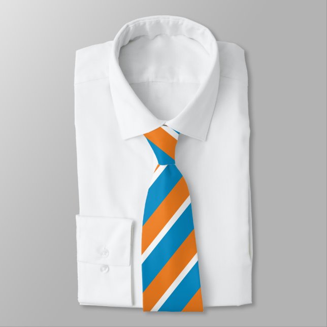 Orange Creme and Powder Blue Diagonally-Striped Tie (Tied)