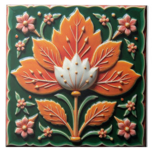 Orange Creme Flora Ceramic Tile