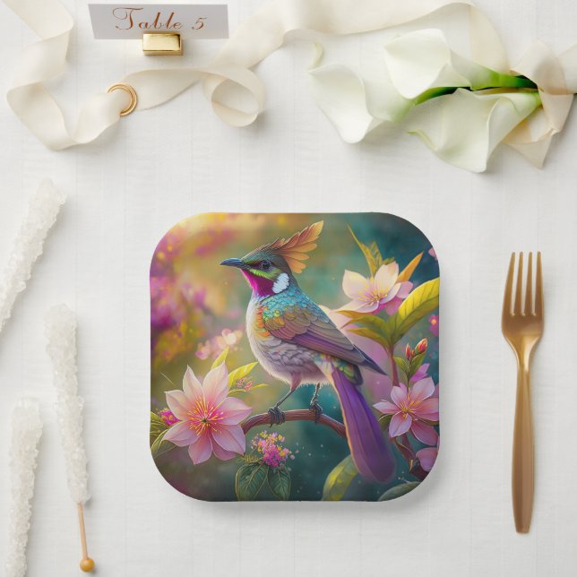 Orange Crested Rainbow Jay Fantasy Bird Paper Plate (Wedding)