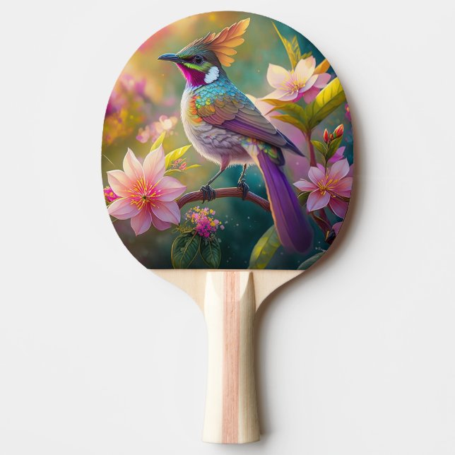 Orange Crested Rainbow Jay Fantasy Bird Ping Pong Paddle (Front)