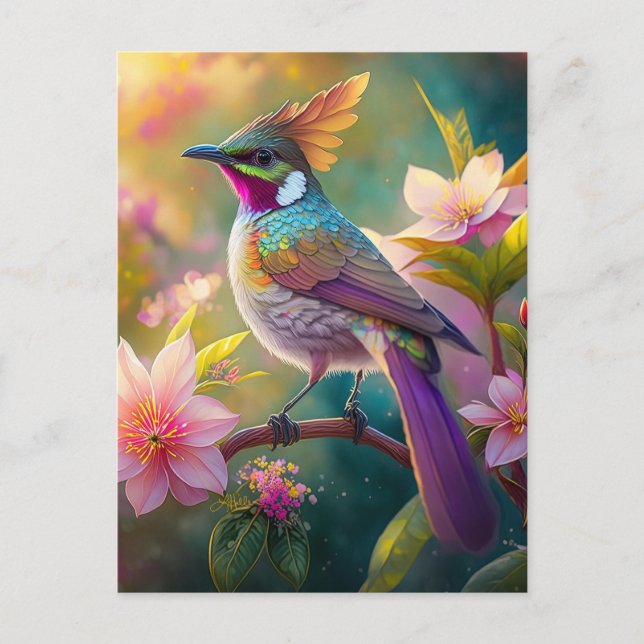 Orange Crested Rainbow Jay Fantasy Bird Postcard (Front)