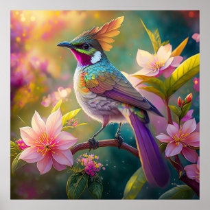 Orange Crested Rainbow Jay Fantasy Bird Poster
