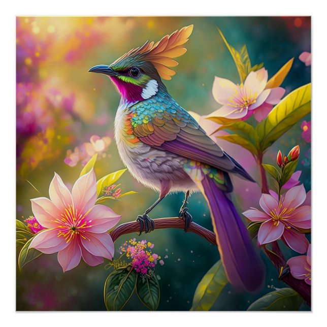 Orange Crested Rainbow Jay Fantasy Bird Poster (Front)