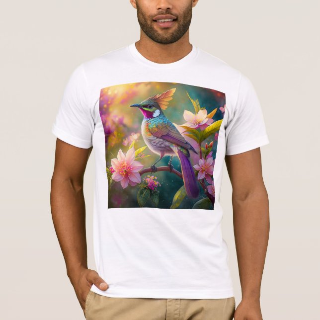 Orange Crested Rainbow Jay Fantasy Bird T-Shirt (Front)