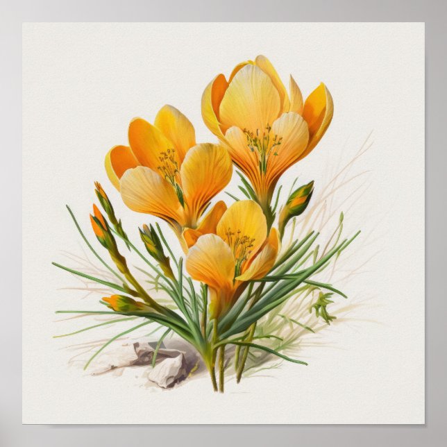 Orange Crocus Flowers Art Print Poster (Front)