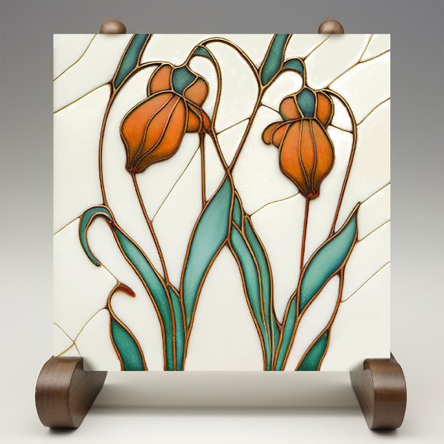 Orange Crocus Wall Decor Art Nouveau Art Deco Ceramic Tile (Creator Uploaded)