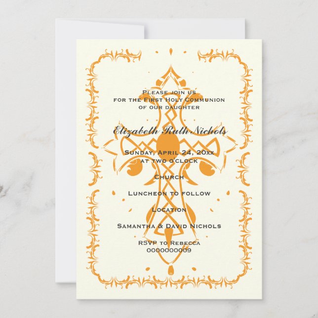 Orange Cross First Communion Confirmation Invitation (Front)
