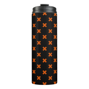 Orange cross stitches on black thermal tumbler