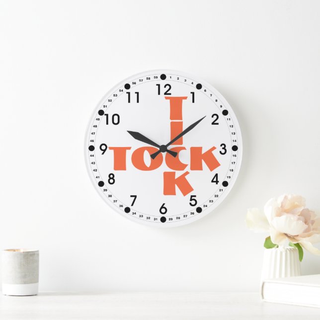 Orange Crossword Tick Tock Text Large Clock (Home)