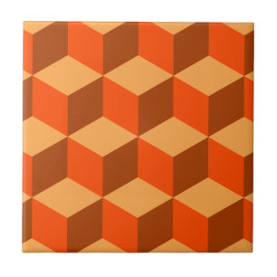 Orange Cubes Ceramic Tile