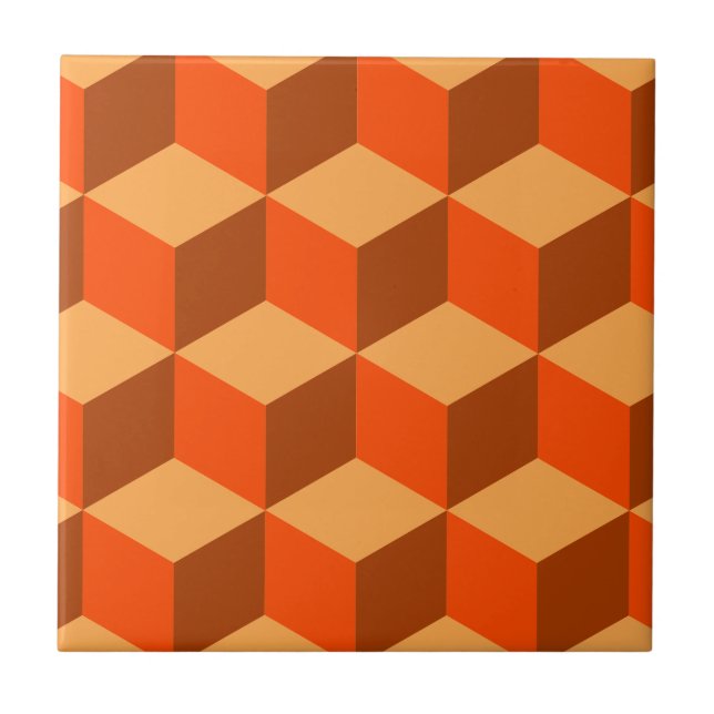 Orange Cubes Ceramic Tile (Front)