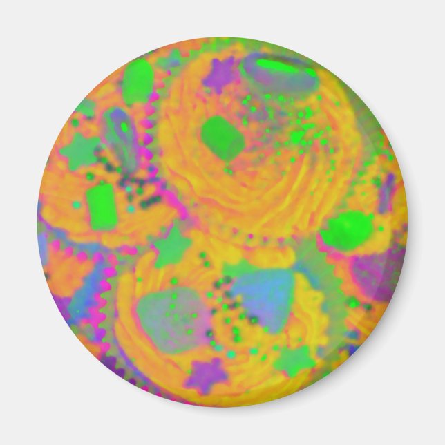 Orange Cupcakes fridge magnet round (Front)