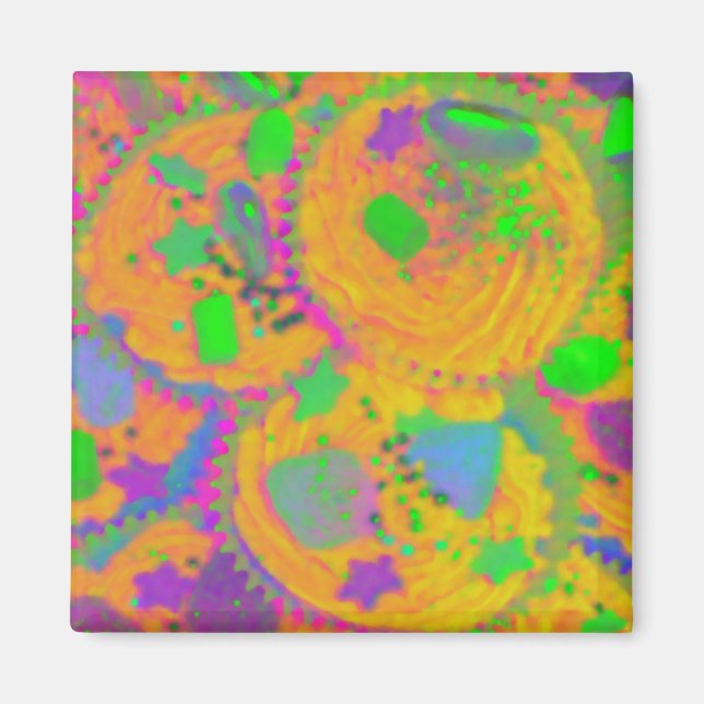 Orange Cupcakes fridge magnet square (Front)