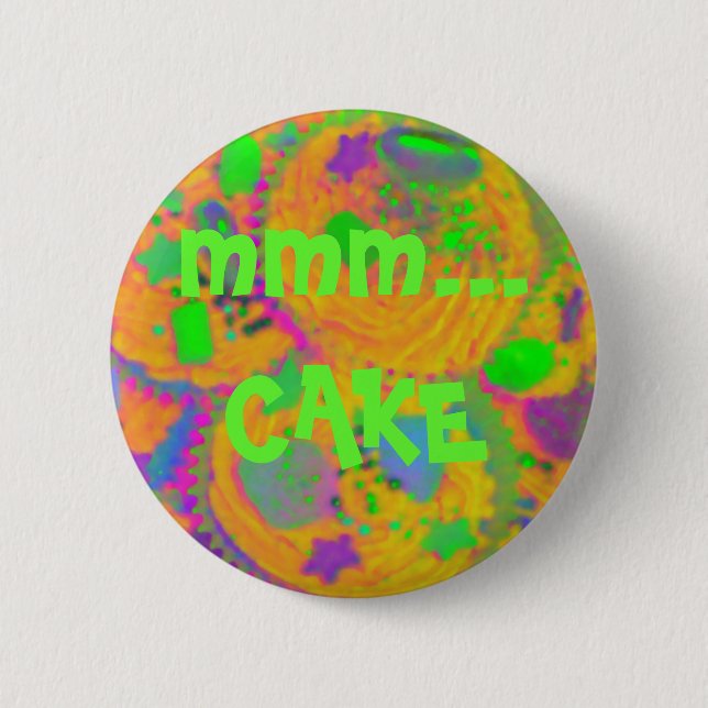Orange Cupcakes 'mmm... CAKE' button badge (Front)